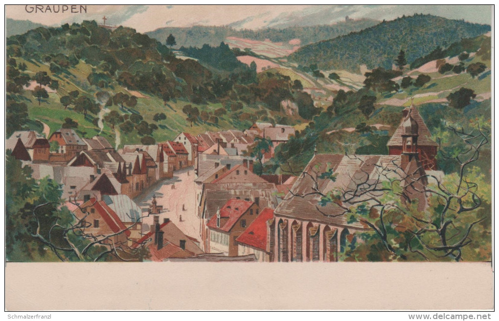 Litho Künstler AK Graupen Krupka Rosenburg A Zinnwald Cinovec Teplitz Teplice Dubi Eichwald Mariaschein Kulm Erzgebirge - Sudeten