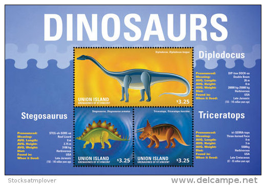 Union Islands Grenadines Of St. Vincent-2014-Dinosaurs-Pr Ehistoric - St.-Vincent En De Grenadines