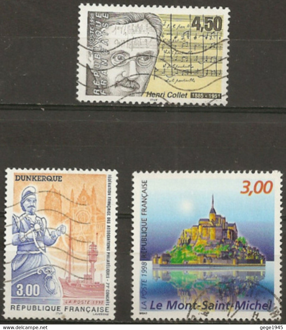 France 1998 Oblitéré N° 3163 - 3164 - 3165  -  Henri Coller - Dunkerque - Mont Saint Michel - Gebraucht