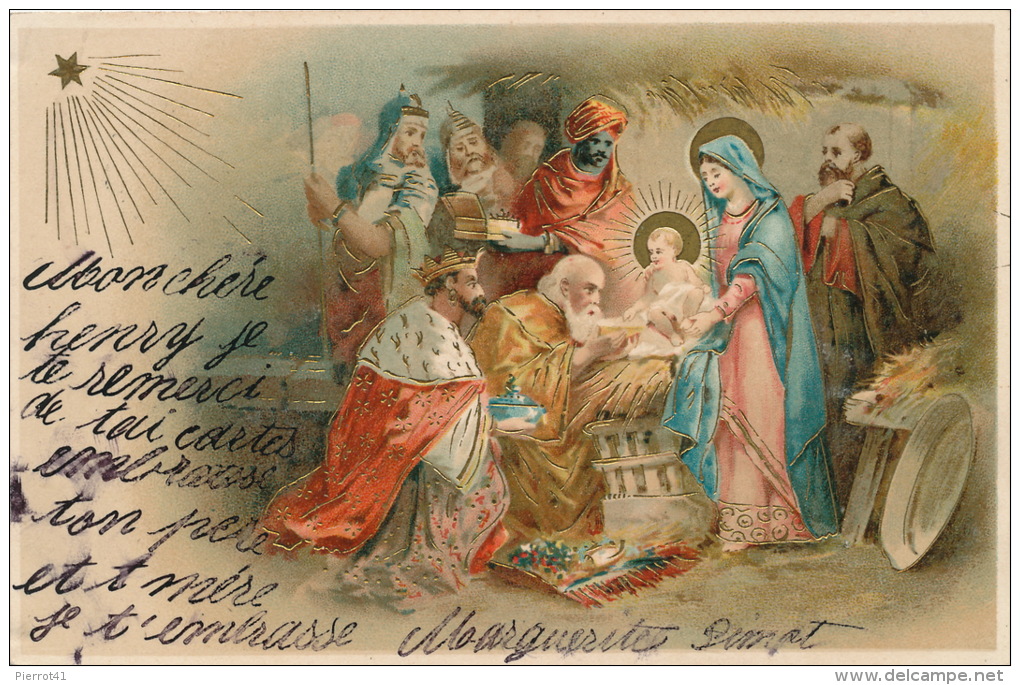 ENFANTS - Jolie Carte Fantaisie Gaufrée Crèche Enfant Jésus Rois Mages De "Joyeux Noël" (embossed Postcard) - Altri & Non Classificati