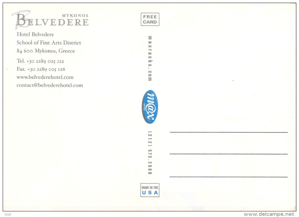 GREECE GRECE - Hotel BELVEDERE MYKONOS Lot De  2 Cartes(charme Nu Nue) Voir Scans  R/V Des 2 Cartes *PRIX FIXE - Grèce