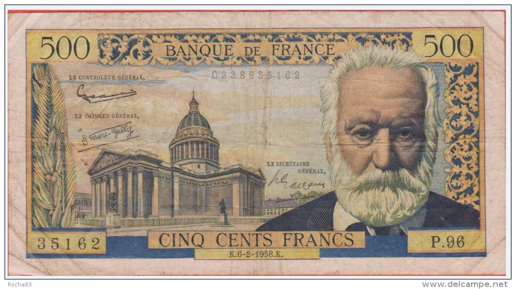 BILLET - 500 Francs VICTOR HUGO Du 06 02 1958 En TB+ - 500 F 1954-1958 ''Victor Hugo''