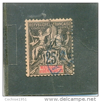 1896 MADAGASCAR Y &amp; T N° 35  ( O ) 25c Noir Sur Rose - Oblitérés