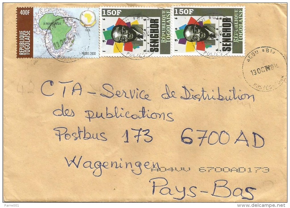 Togo 2014 Agou G1 Senghor 150f Peace Dove 400f Cover - Togo (1960-...)