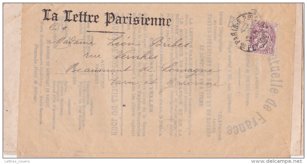 BLANC N°108 2c Obl " PARIS RP 18 PERIODIQUES12/12/10 " SEUL Sur Bande JOURNAL " LA LETTRE PARISIENNE " > Tarn Et Garonne - 1877-1920: Période Semi Moderne