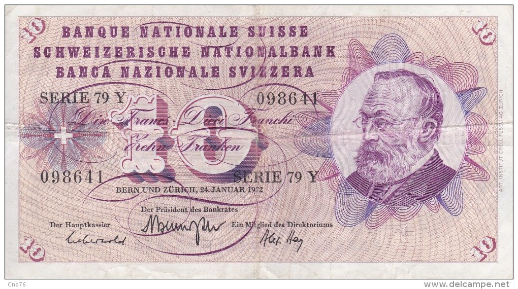 Suisse Billet 10 Francs 24 - 01 - 1972 - Suiza