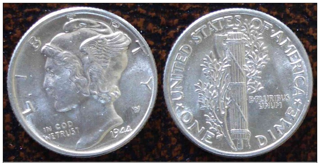 (J) USA: Silver Dime Mercury 1944 BU (339) - 1916-1945: Mercury