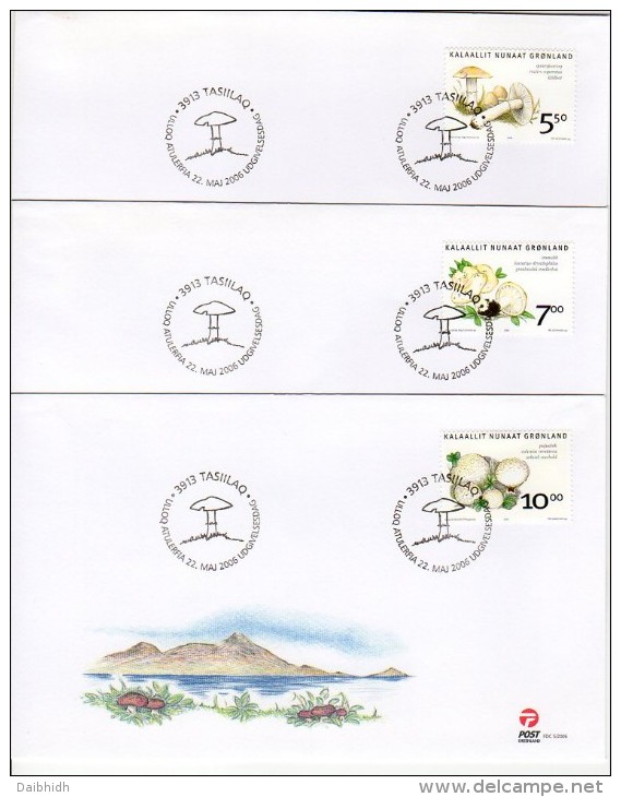 GREENLAND 2006 Fungi II Set On 3 FDCs.  Michel 464-66 - FDC