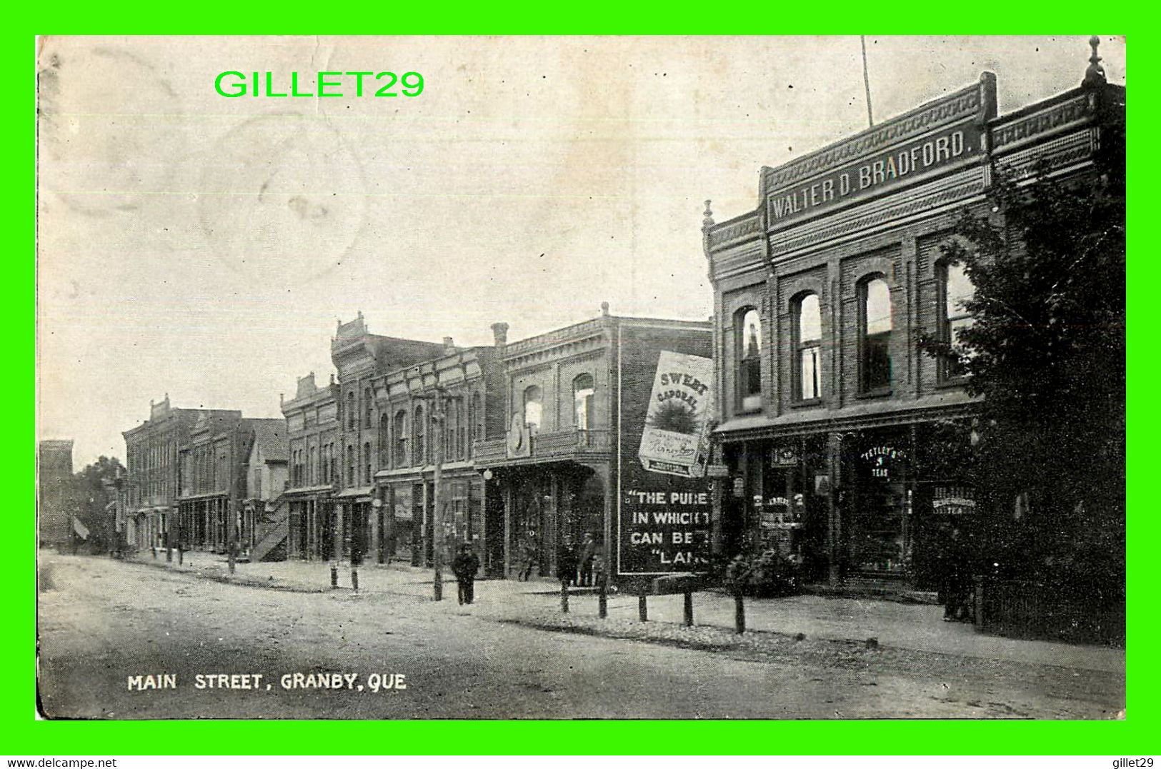 GRANBY, QUÉBEC - MAIN STREET - ANIMÉE - WALTER D. BRADFORD BUILDING - CIRCULÉE EN 1908 - LEADER-MAIL PRESS - - Granby