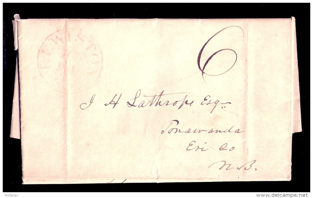 080455 STAMPLESS COVER-LEWISTON/OCT 12?/NY - 1837 -6 CENTS - TO I. H. LATHROPE ESQ.,TONAWANDA, ERIE CO. NY - …-1845 Voorfilatelie