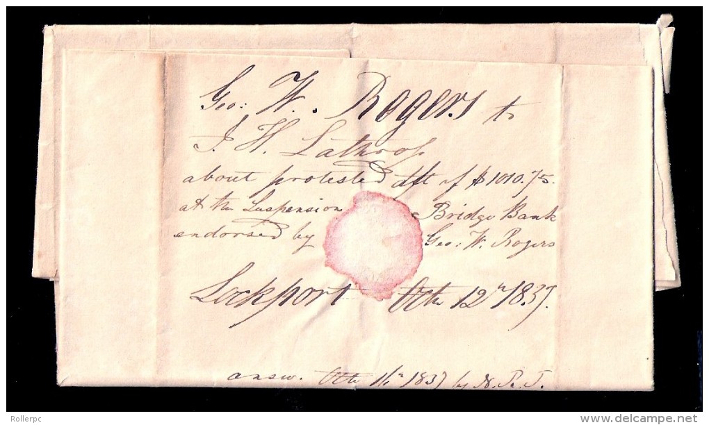 080455 STAMPLESS COVER-LEWISTON/OCT 12?/NY - 1837 -6 CENTS - TO I. H. LATHROPE ESQ.,TONAWANDA, ERIE CO. NY - …-1845 Préphilatélie