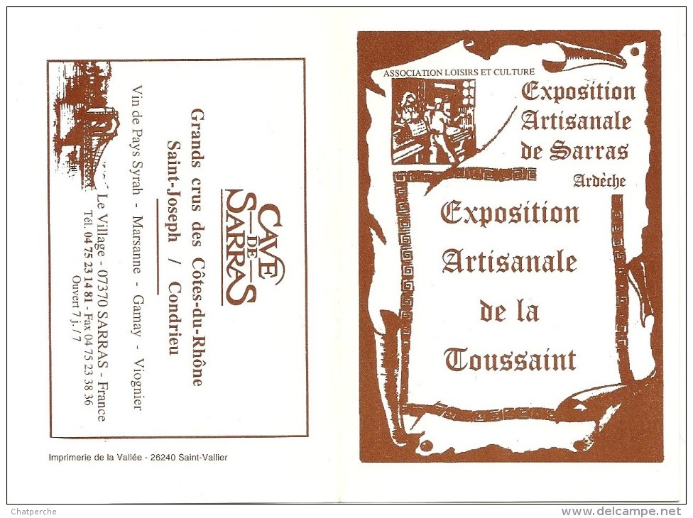 CALENDRIER  EXPOSITION ARTISANALE  DE LA TOUSSAINT SARRAS ARDECHE 1998  PUBLICITE CAVE DE SARRAS  COTES DU RHONE - Tamaño Pequeño : 1991-00
