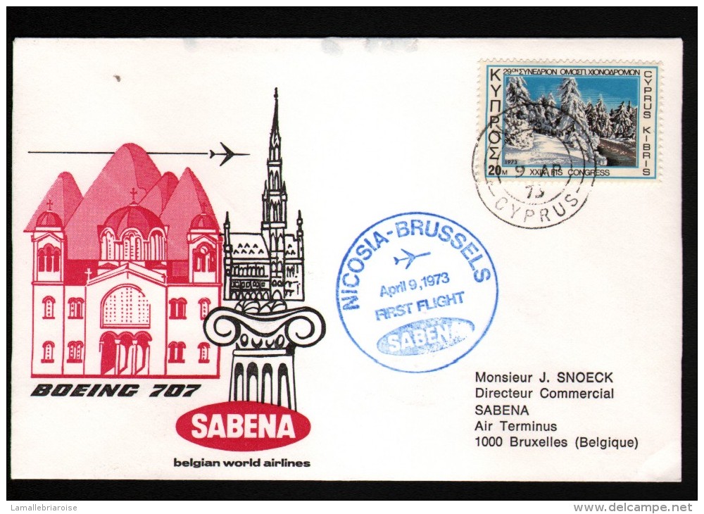 CHYPRE, ENVELOPPE SABENA POUR BRUXELLES, BELGIQUE, 9/4/73 - Lettres & Documents