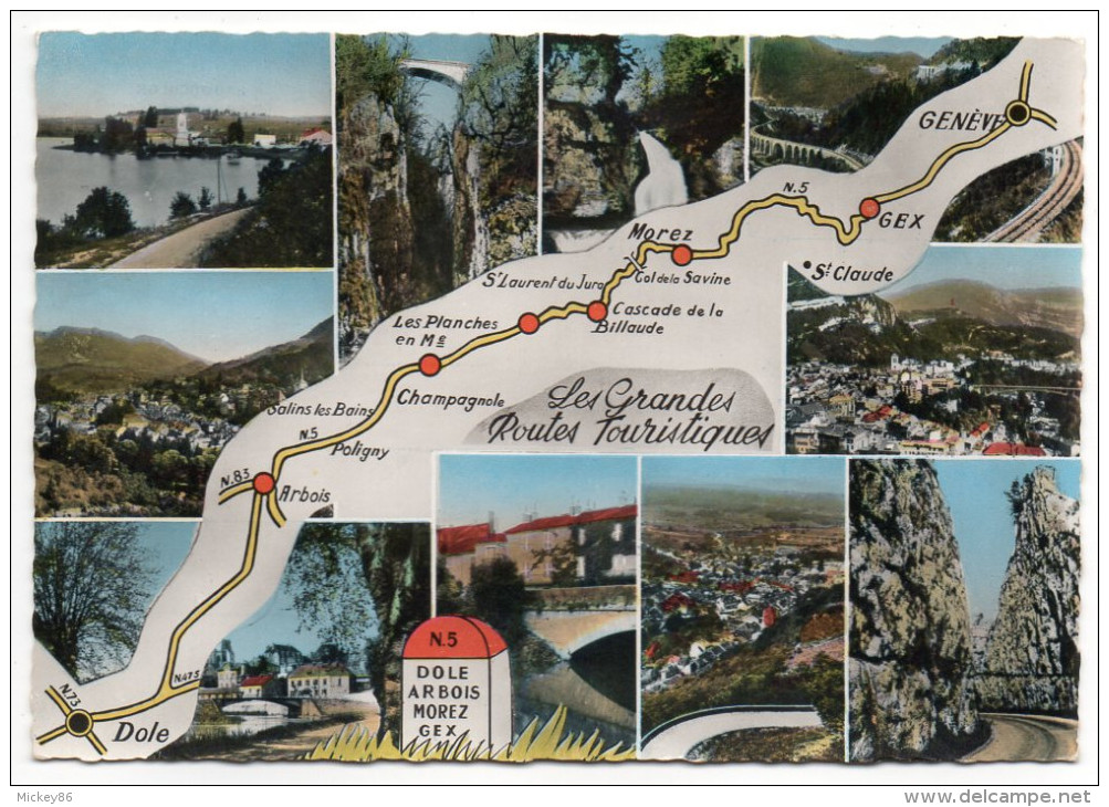Les Grandes Routes Touristiques--Dôle,Arbois,Morez,Gex,Genève--cpsm 15 X 10  éd M.Poil - Cartes Géographiques