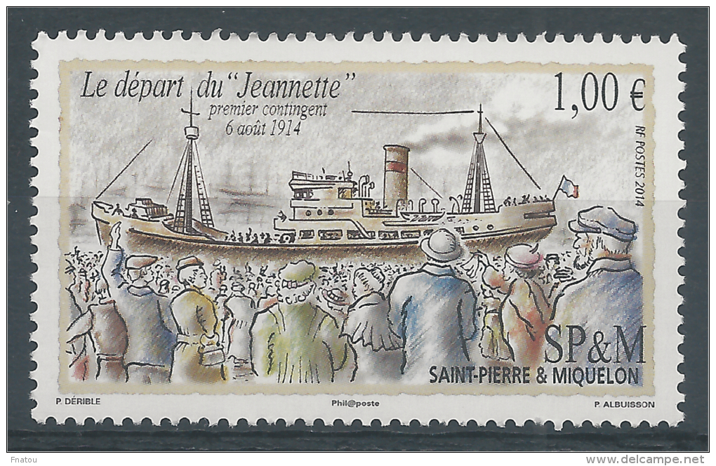 Saint Pierre And Miquelon, Ship "Jeanette", World War I, 2014, MNH VF - Ungebraucht