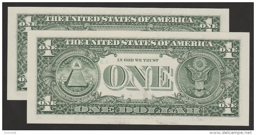 USA LOT 2x 1 DOLLAR 2003A SERIE A....A     LETTER A - Boston MA  No CONSECUTIFS  UNC - Federal Reserve Notes (1928-...)