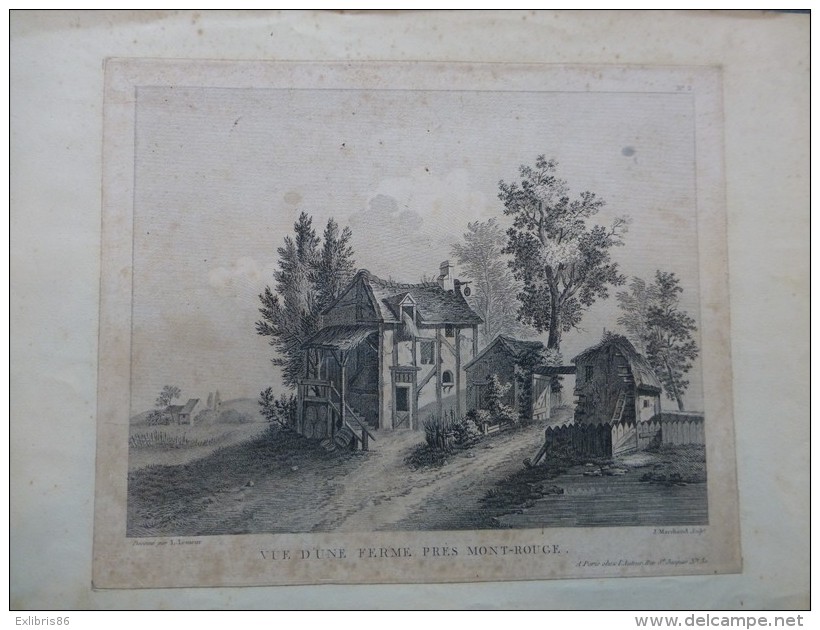 Paris MONT-ROUGE Vue D'une Ferme, Eau-forte De Lesueur, XIXème, Ref 212 - Prints & Engravings