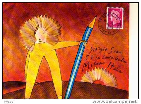 Enveloppe De  FOLON Pour Giorgio Soavi Nemours 1969, Crayon, Timbre - Folon