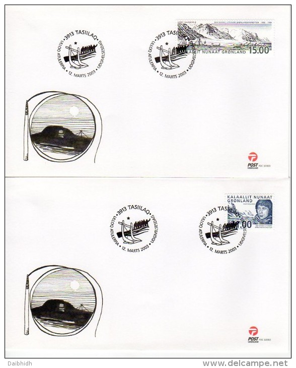 GREENLAND 2003 Danish Literary Expedition Set  On 2 FDCs   Michel 396-97 - FDC