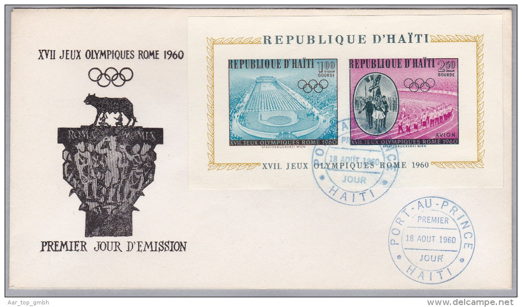 MOTIV Jeux Olympiques  Rome 1960 (Olympiade) Ersttag Brief Mit Block Von Haiti - Haïti
