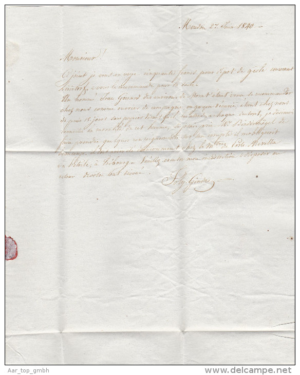 Heimat VD MOUDON  1840-06-27 Vorphila Brief Nach Fribourg - ...-1845 Prefilatelia