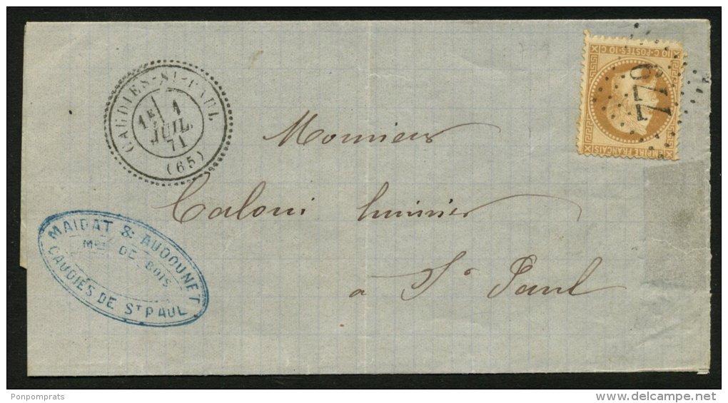 Pyrénées Orientales: Pli Avec 10c EMPIRE Lauré Oblt GC 779 +CàDate Type 24 De CAUDIES-DE-St-PAUL (65) P St PAUL - 1849-1876: Période Classique