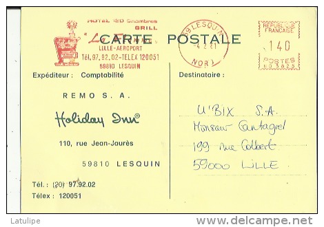 Carte Postale De Commande De REMO  S-A  Holiday A Lesquin 59 Adressé U BIX S A  Mr Cantagel A Lille 59 - EMA (Printer Machine)