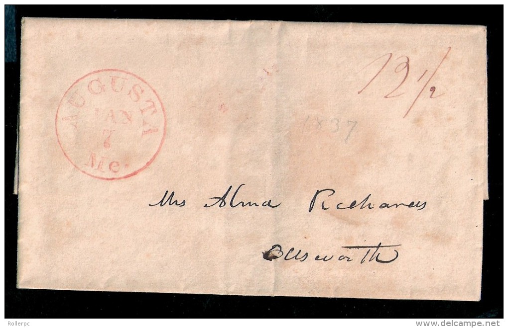 080457 STAMPLESS COVER - AGUSTA // JAN 7 // ME - 121/2 - 1837 TO [BUS]WORTH? - …-1845 Préphilatélie