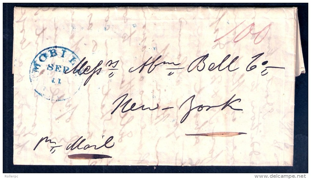 080458 STAMPLESS COVER - MOBILE // SEP 11 // [ALA] - 1840 - TO NEW YORK - …-1845 Prephilately