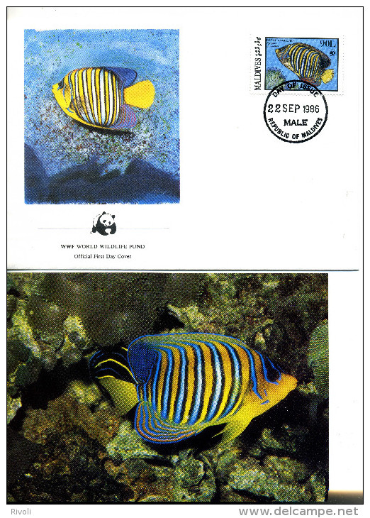 MALDIVES 1986 - POISSONS PYGOPLITES DIACANTHUS - FDC + CARTE - Lettres & Documents