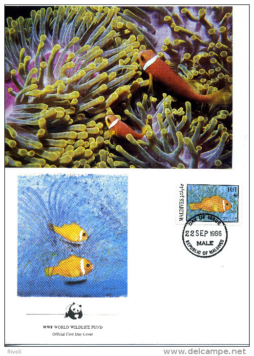 MALDIVES 1986 - POISSONS AMPHIPRION NIGRIPES - FDC + CARTE - Briefe U. Dokumente