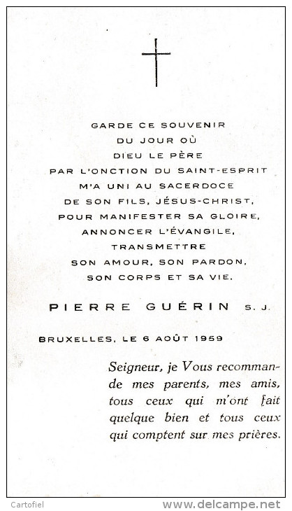 PIERRE GUERIN-PRETRE-ORDINATION-SACERDOCALE-BRUXELLES-6-8-1959-ROMSEE-VOTTEM-FLERON-5 PIEUSES-DIFFERENTES-VOYEZ 3 SCANS - Images Religieuses