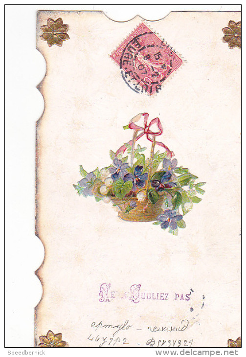 24286 Ne M'oubliez Pas , Decoupis Bouquet Violette Panier - Sans Edieur - Autres & Non Classés