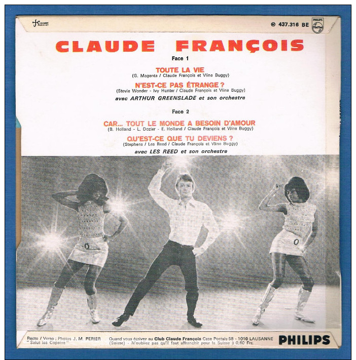 CLAUDE FRANCOIS - VINYLE 45 Tours - Réf. 437.316 BE - PHILIPS - Année 1967 - Autres - Musique Française