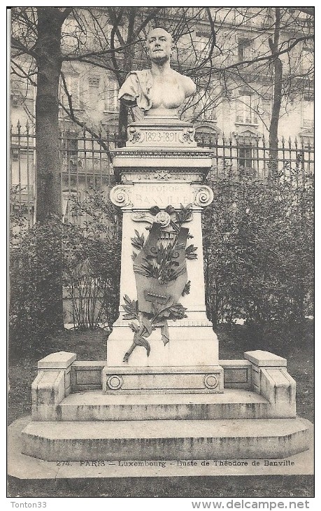 PARIS - 75 -  CPA DOS SIMPLE Du  Jardin Du Luxembourg - Buste De Théodiore De Banville ENCH11  - - Statuen