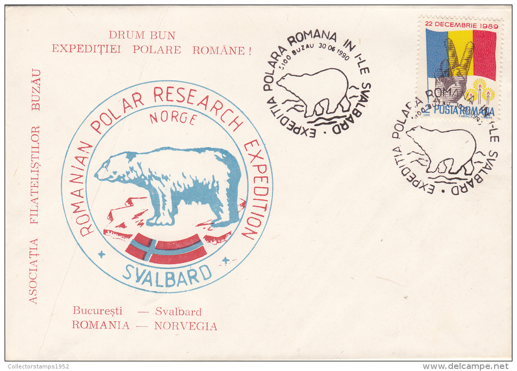 9799- ROMANIAN ARCTIC EXPEDITION IN SVALBARD, POLAR BEAR, SPECIAL COVER, 1990, ROMANIA - Arktis Expeditionen