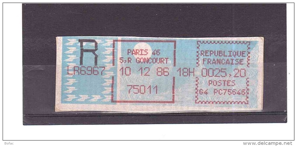 Vignette Type Papier Carrier (paris 46  5,r Goncourt)   12  25/02 - 1985 Papier « Carrier »