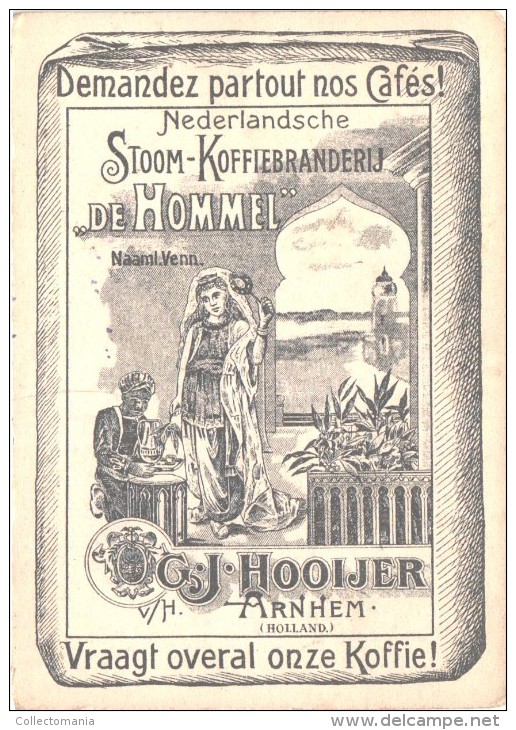 32 stuks DE HOMMEL anno 1910 pure chromo litho cm10x7,4 - Stoomfabriek koffie branderij ARNHEM  HOOIJER - GRUN =artist