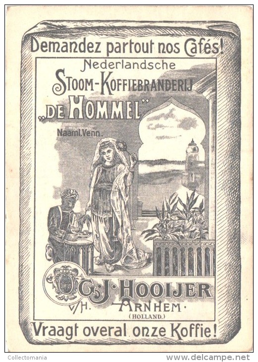 32 stuks DE HOMMEL anno 1910 pure chromo litho cm10x7,4 - Stoomfabriek koffie branderij ARNHEM  HOOIJER - GRUN =artist