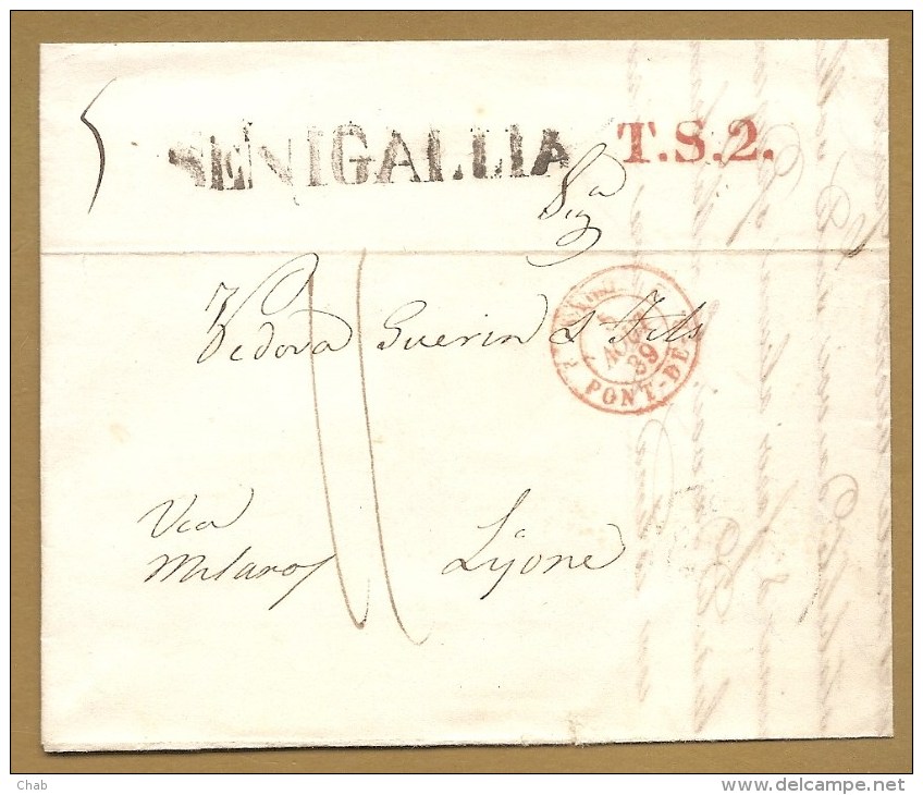 SENIGALLIA + Cachet Sarde 1839 + T.S.2 + Taxe - SARDAIGNE - Pas Connaisseur - ...-1850 Préphilatélie