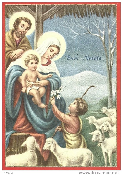 CARTOLINA VG ITALIA - BUON NATALE - Sacra Famiglia Con Pastorello Che Porge Doni - Fiori - 10 X 15 - ANN. 1962 - Altri & Non Classificati