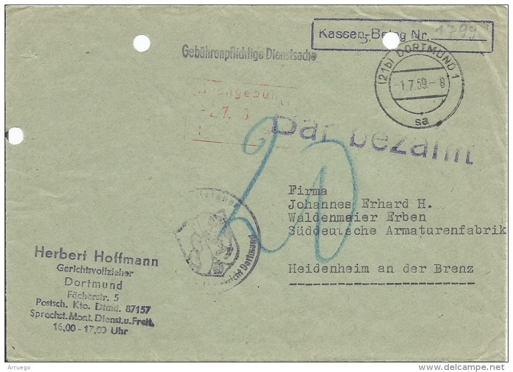 GERMANY.FRAGMENT POSTMARK DORTMUND. 1959 - Cartes Postales - Oblitérées
