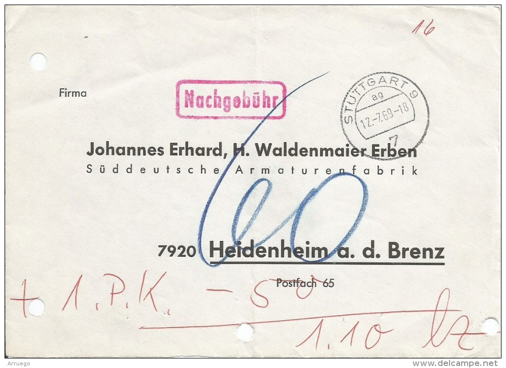 GERMANY.FRAGMENT POSTMARK STUTTGART 1969 - Cartes Postales - Oblitérées