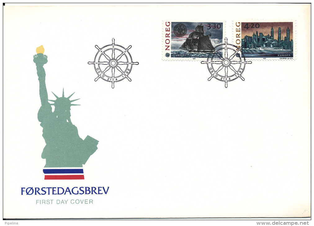 Norway FDC EUROPA CEPT With LIBERTY STATUE Cachet 21-4-1992 - FDC