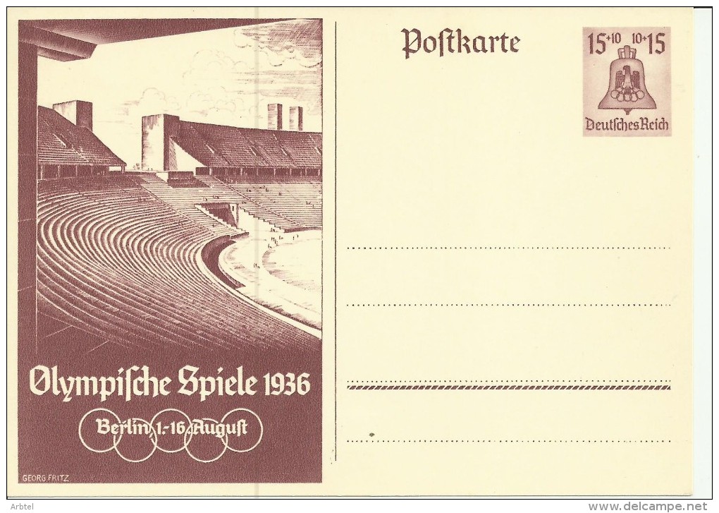 ALEMANIA REICH ENTERO POSTAL ESTADIO OLIMPICO 1936 JUEGOS OLIMPICOS BERLIN - Sommer 1936: Berlin