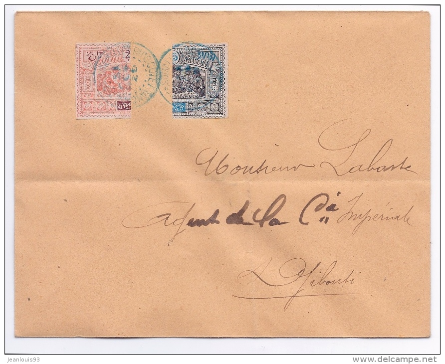 OBOCK - 53A + 54B MOITIE DE TIMBRE SUR LETTRE DJIBOUTI - Storia Postale