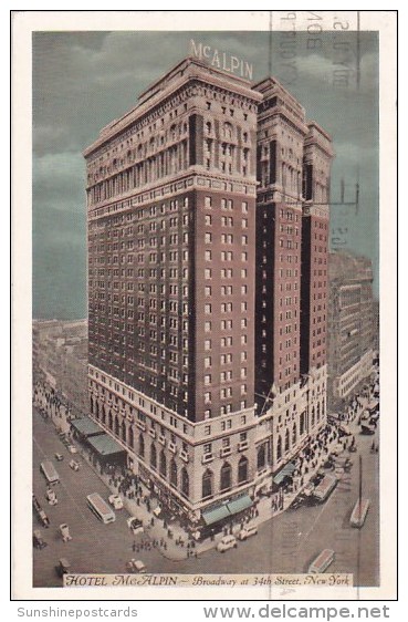 Hotel Mcalpin Broadway At 34th Street New York City New York 1939 - Cafés, Hôtels & Restaurants