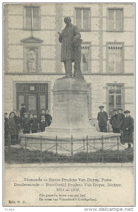 Termonde  -  Dendermonde.  -  Statue Prudens Van Duyse,  Poète.  1804 - 1859.    Edit W.D. - Dendermonde