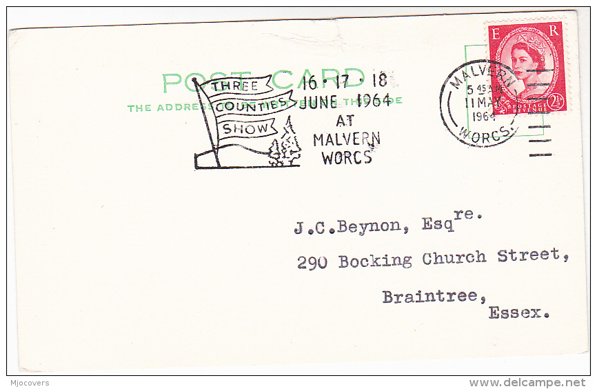 1964 GB COVER Slogan THREE COUNTIES SHOW At MALVERN Card Stamps - Covers & Documents