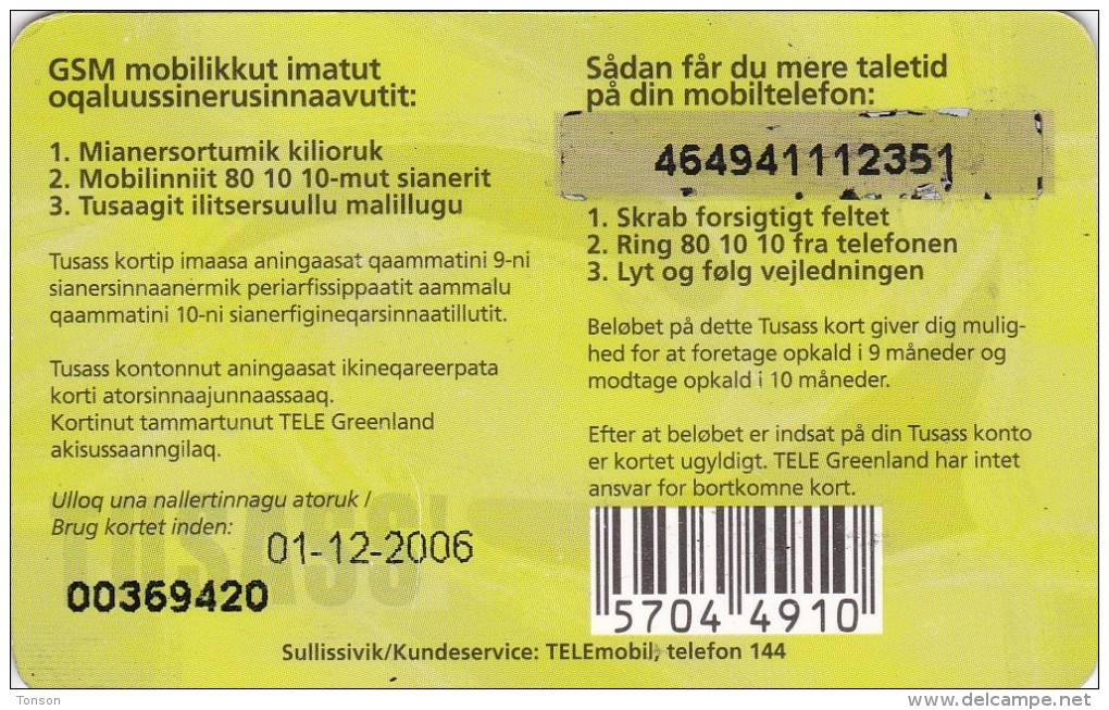 Greenland, GL-TUS-0005_0612, 100 Kr, Two Girsl With Mobile Phone, 2 Scans   Expiry 01-12-2006. - Groenland